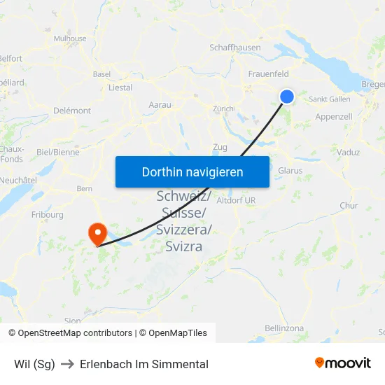 Wil (Sg) to Erlenbach Im Simmental map