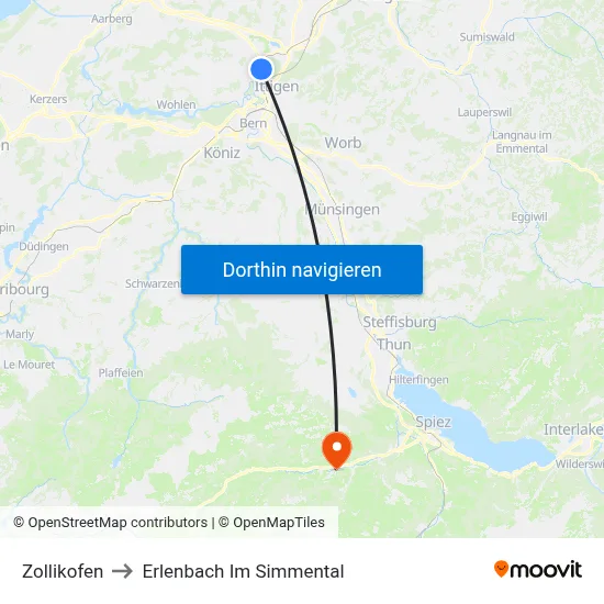 Zollikofen to Erlenbach Im Simmental map