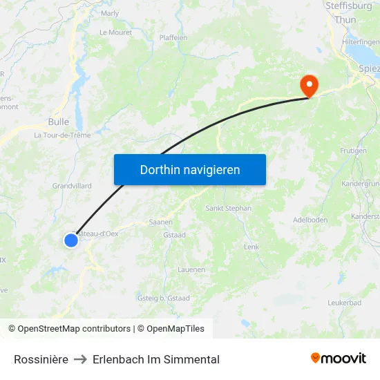 Rossinière to Erlenbach Im Simmental map