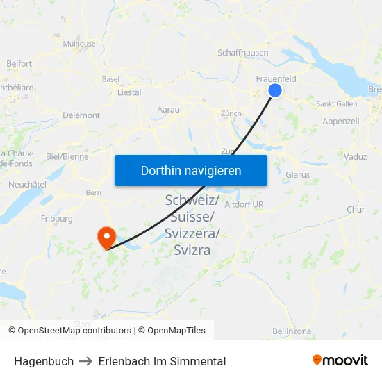 Hagenbuch to Erlenbach Im Simmental map