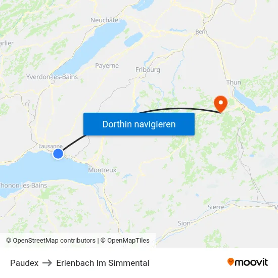 Paudex to Erlenbach Im Simmental map