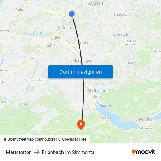 Mattstetten to Erlenbach Im Simmental map