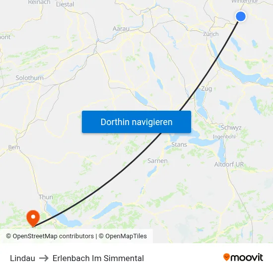 Lindau to Erlenbach Im Simmental map