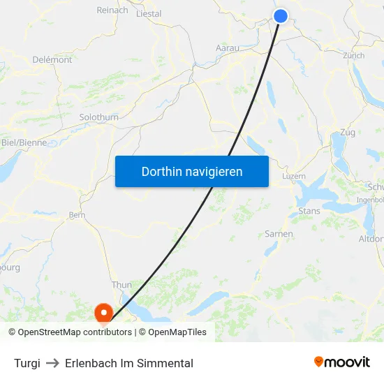 Turgi to Erlenbach Im Simmental map