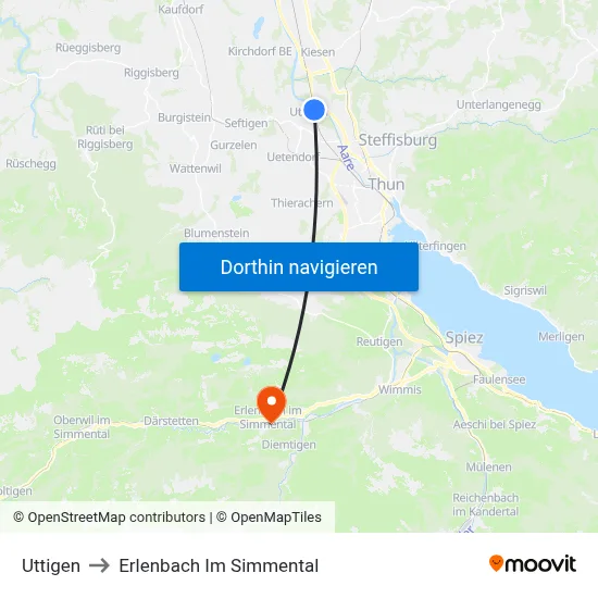 Uttigen to Erlenbach Im Simmental map