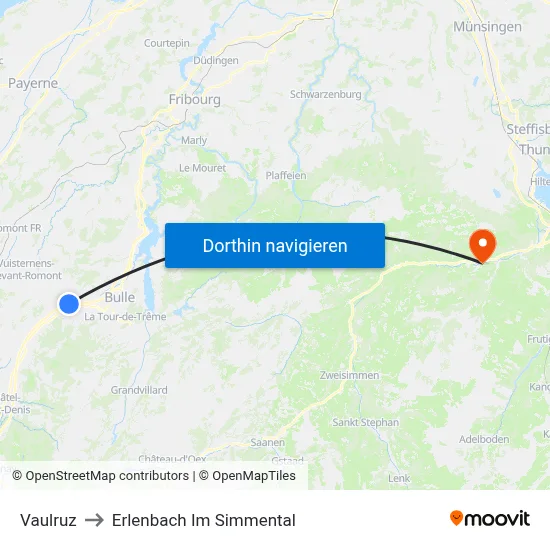 Vaulruz to Erlenbach Im Simmental map