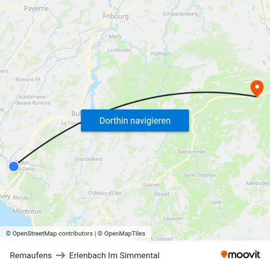 Remaufens to Erlenbach Im Simmental map