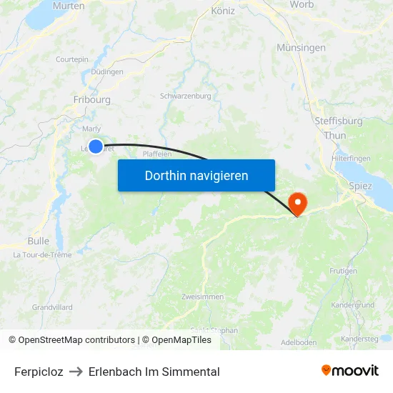 Ferpicloz to Erlenbach Im Simmental map