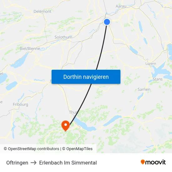 Oftringen to Erlenbach Im Simmental map