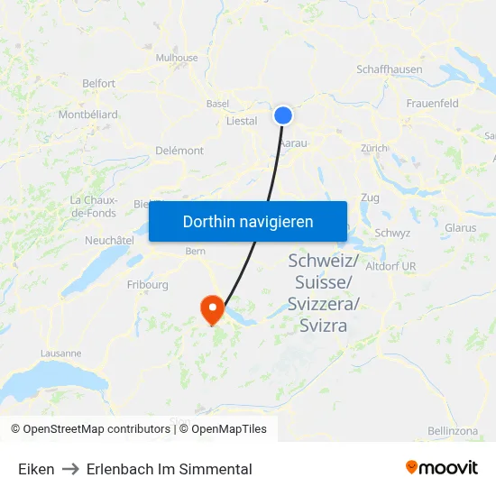 Eiken to Erlenbach Im Simmental map