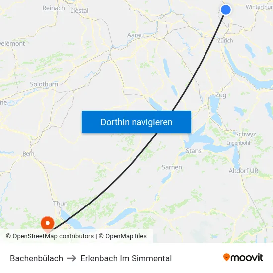 Bachenbülach to Erlenbach Im Simmental map