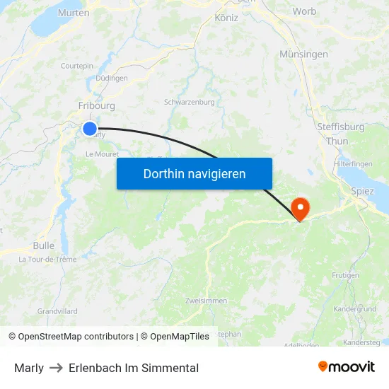 Marly to Erlenbach Im Simmental map