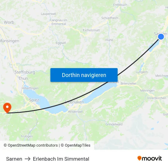 Sarnen to Erlenbach Im Simmental map