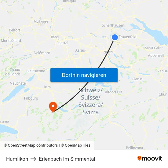 Humlikon to Erlenbach Im Simmental map