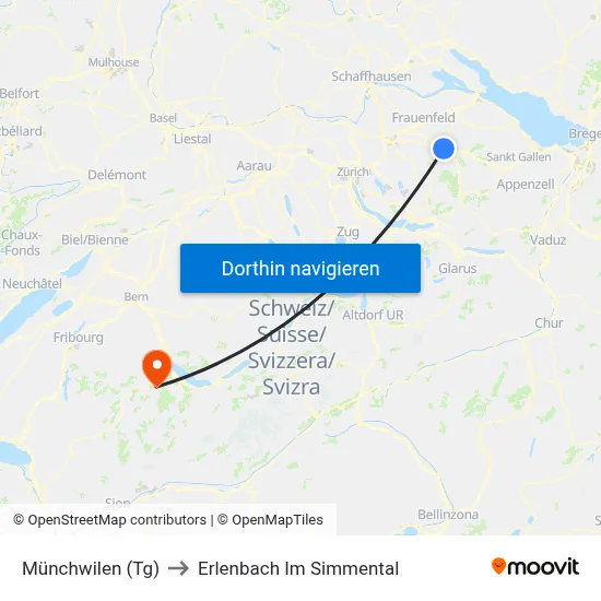 Münchwilen (Tg) to Erlenbach Im Simmental map