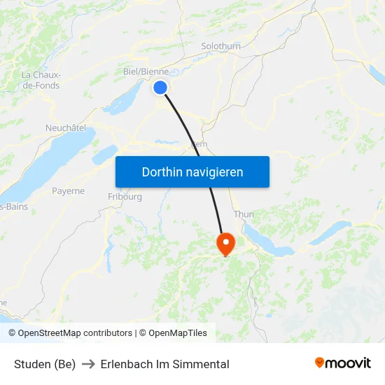 Studen (Be) to Erlenbach Im Simmental map