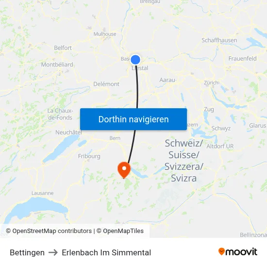 Bettingen to Erlenbach Im Simmental map