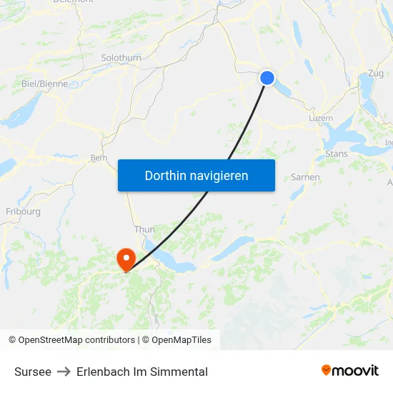 Sursee to Erlenbach Im Simmental map