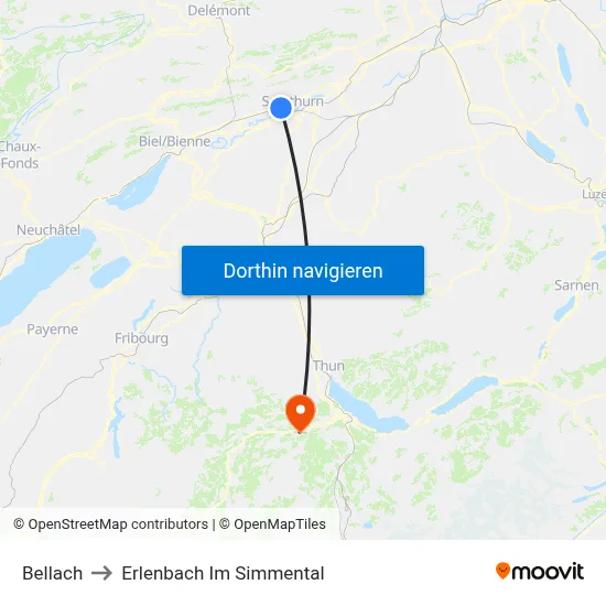 Bellach to Erlenbach Im Simmental map