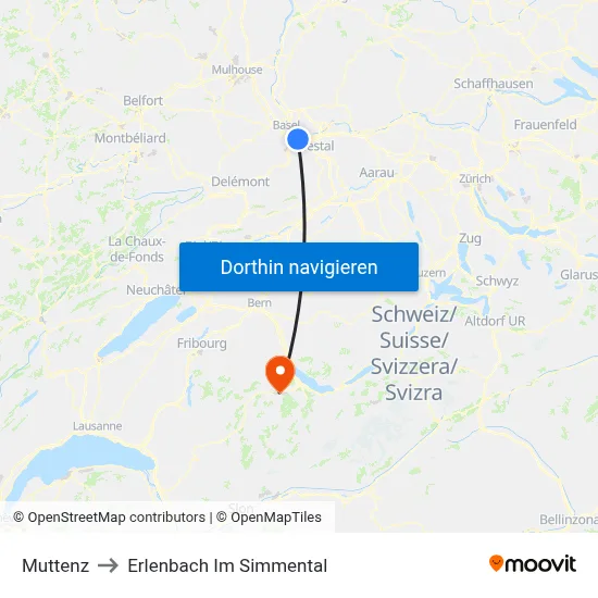 Muttenz to Erlenbach Im Simmental map
