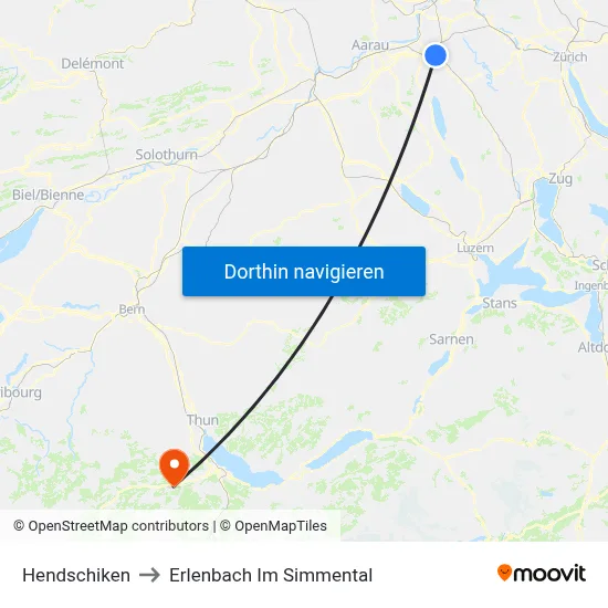 Hendschiken to Erlenbach Im Simmental map