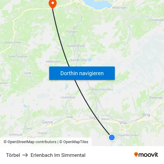 Törbel to Erlenbach Im Simmental map