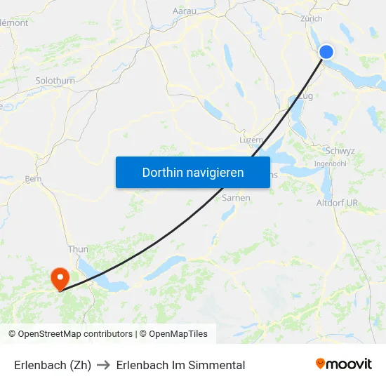 Erlenbach (Zh) to Erlenbach Im Simmental map