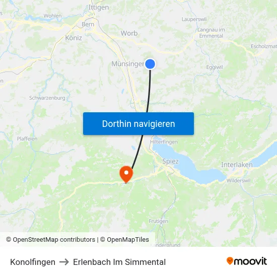 Konolfingen to Erlenbach Im Simmental map