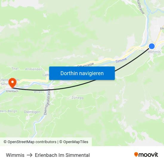 Wimmis to Erlenbach Im Simmental map