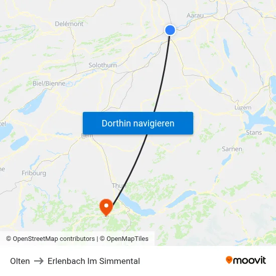 Olten to Erlenbach Im Simmental map