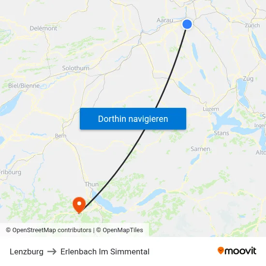 Lenzburg to Erlenbach Im Simmental map