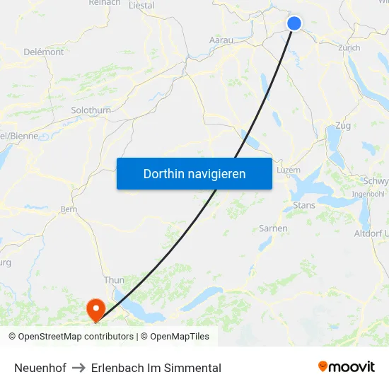 Neuenhof to Erlenbach Im Simmental map