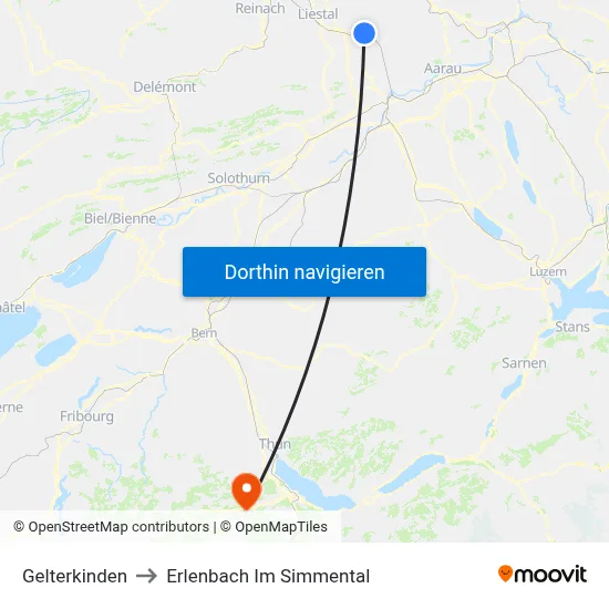 Gelterkinden to Erlenbach Im Simmental map
