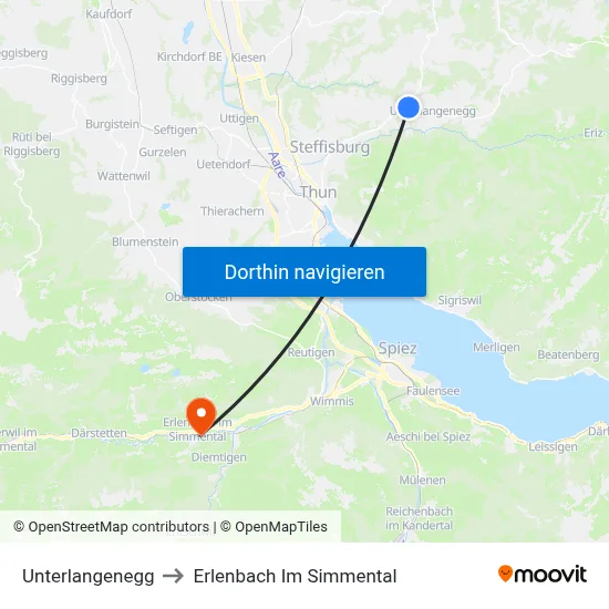 Unterlangenegg to Erlenbach Im Simmental map
