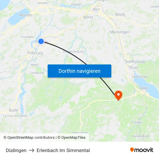 Düdingen to Erlenbach Im Simmental map