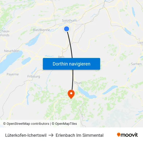 Lüterkofen-Ichertswil to Erlenbach Im Simmental map