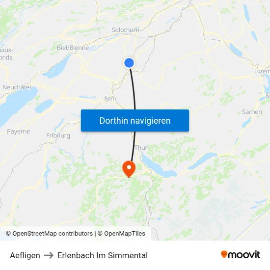 Aefligen to Erlenbach Im Simmental map