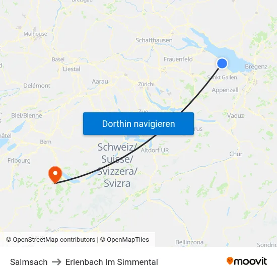 Salmsach to Erlenbach Im Simmental map