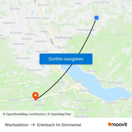 Wachseldorn to Erlenbach Im Simmental map