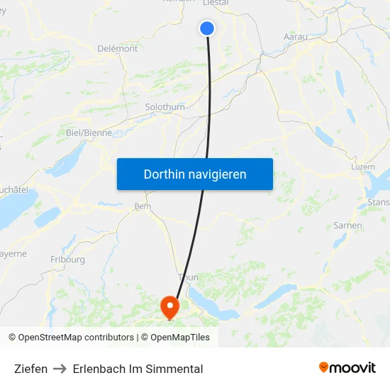 Ziefen to Erlenbach Im Simmental map
