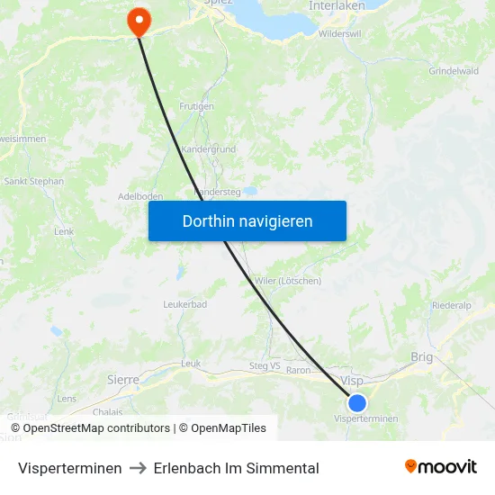 Visperterminen to Erlenbach Im Simmental map
