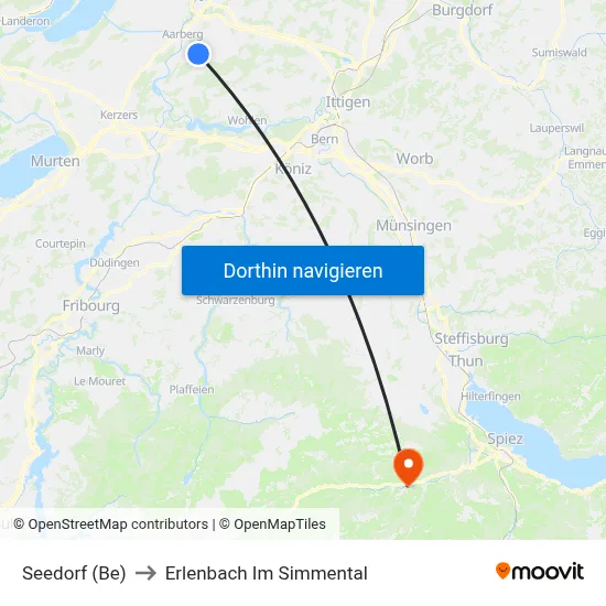 Seedorf (Be) to Erlenbach Im Simmental map