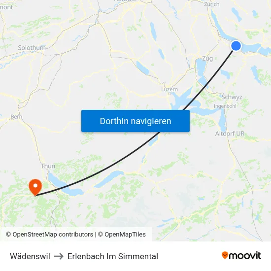 Wädenswil to Erlenbach Im Simmental map
