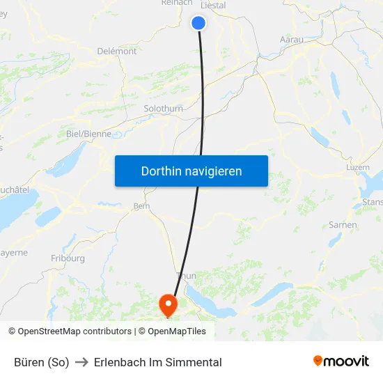 Büren (So) to Erlenbach Im Simmental map