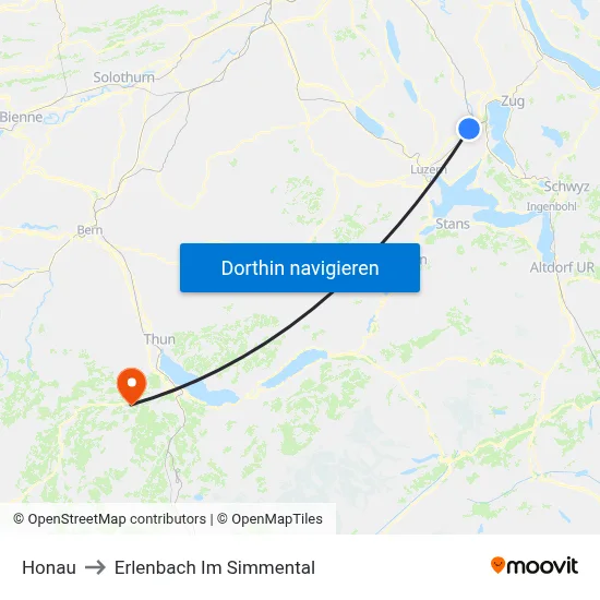 Honau to Erlenbach Im Simmental map