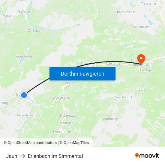 Jaun to Erlenbach Im Simmental map