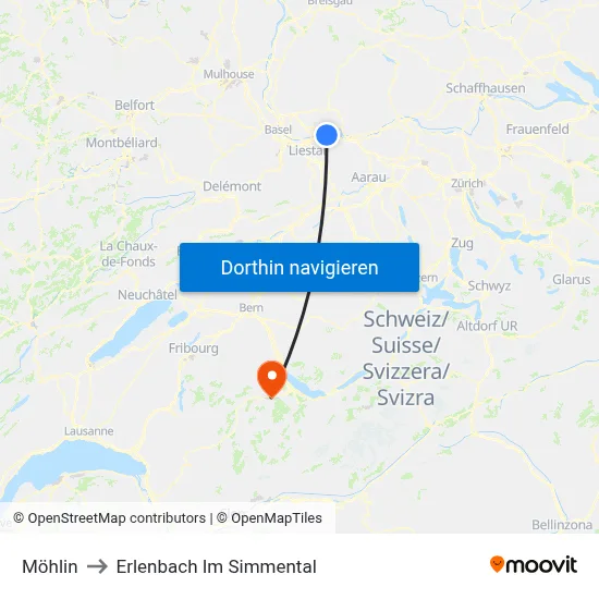 Möhlin to Erlenbach Im Simmental map