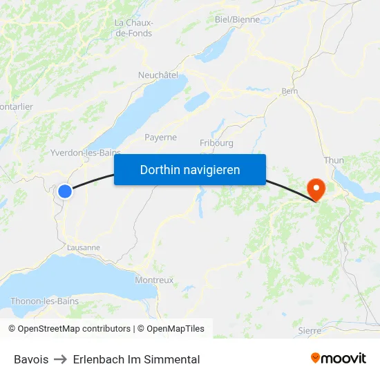 Bavois to Erlenbach Im Simmental map