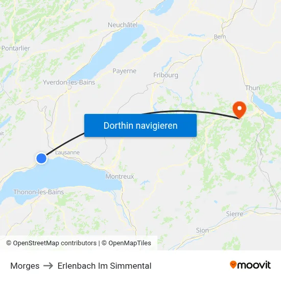 Morges to Erlenbach Im Simmental map