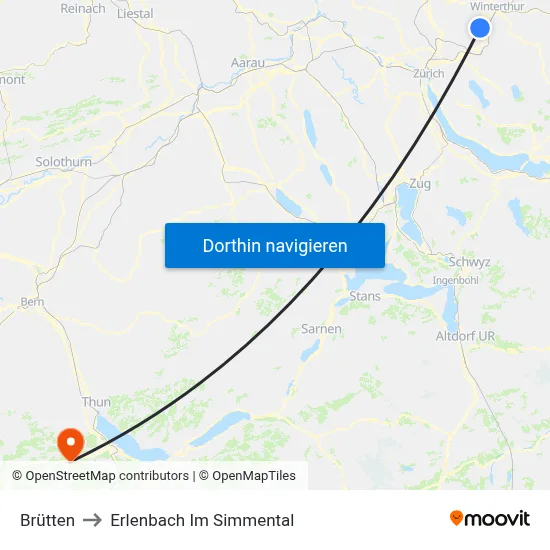 Brütten to Erlenbach Im Simmental map
